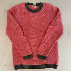 Benko LS Crew Neck Colorblock Patterned Cotton Knit Sweater Pink Grey Sz XXS/XS